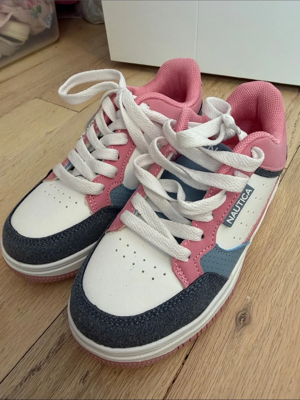 Nautica Kids White, Pink & Blue Lace-Up Sneakers
